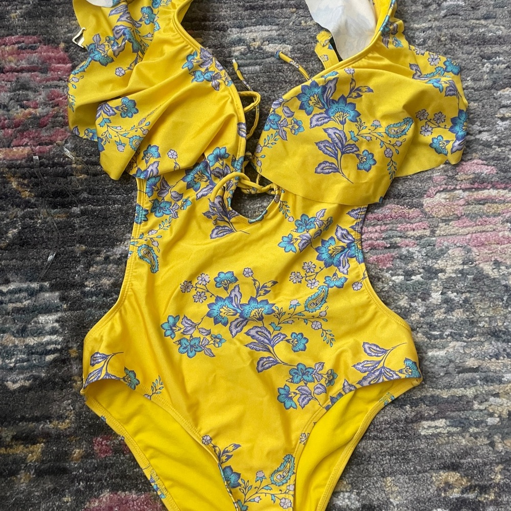 Sam Edelman Yellow Floral One Piece Swimsuit